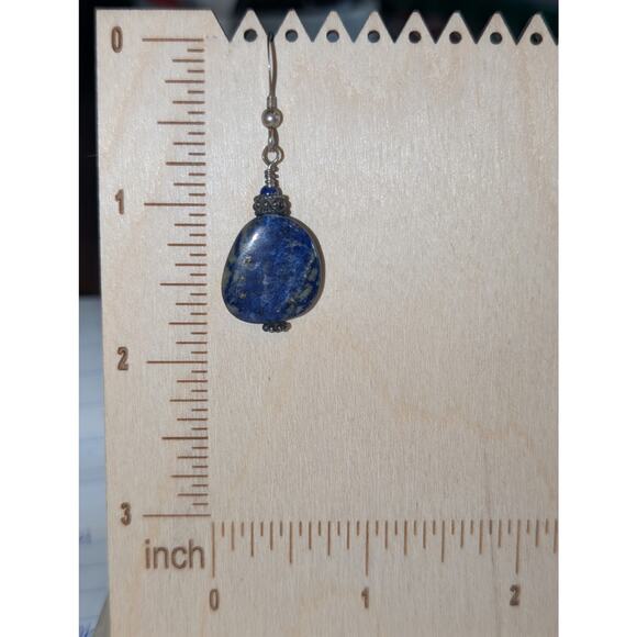 Vintage Denim Lapis Lazuli Stone 925 Sterling Silver Dangle Earrings - Picture 3 of 5